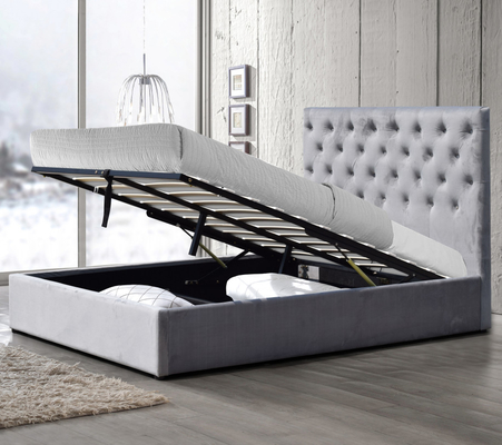 높은 안락한 특대 덮개를 씌운 침대 Tufted 단추 머리판 가스 상승 저장 침대