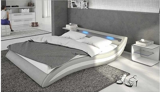 침실을 위한 현대적인 스타일 LED 조명 Leature 덮개를 씌운 침대