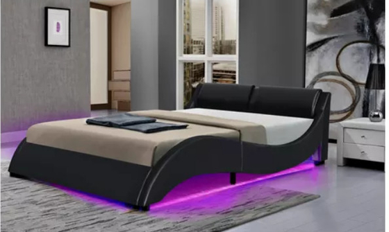 LED 조명, 곡선 디자인으로 포장 된 플랫폼 침대 프레임